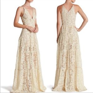 Dress The Population Melina Gold Ivory Lace Maxi Dress